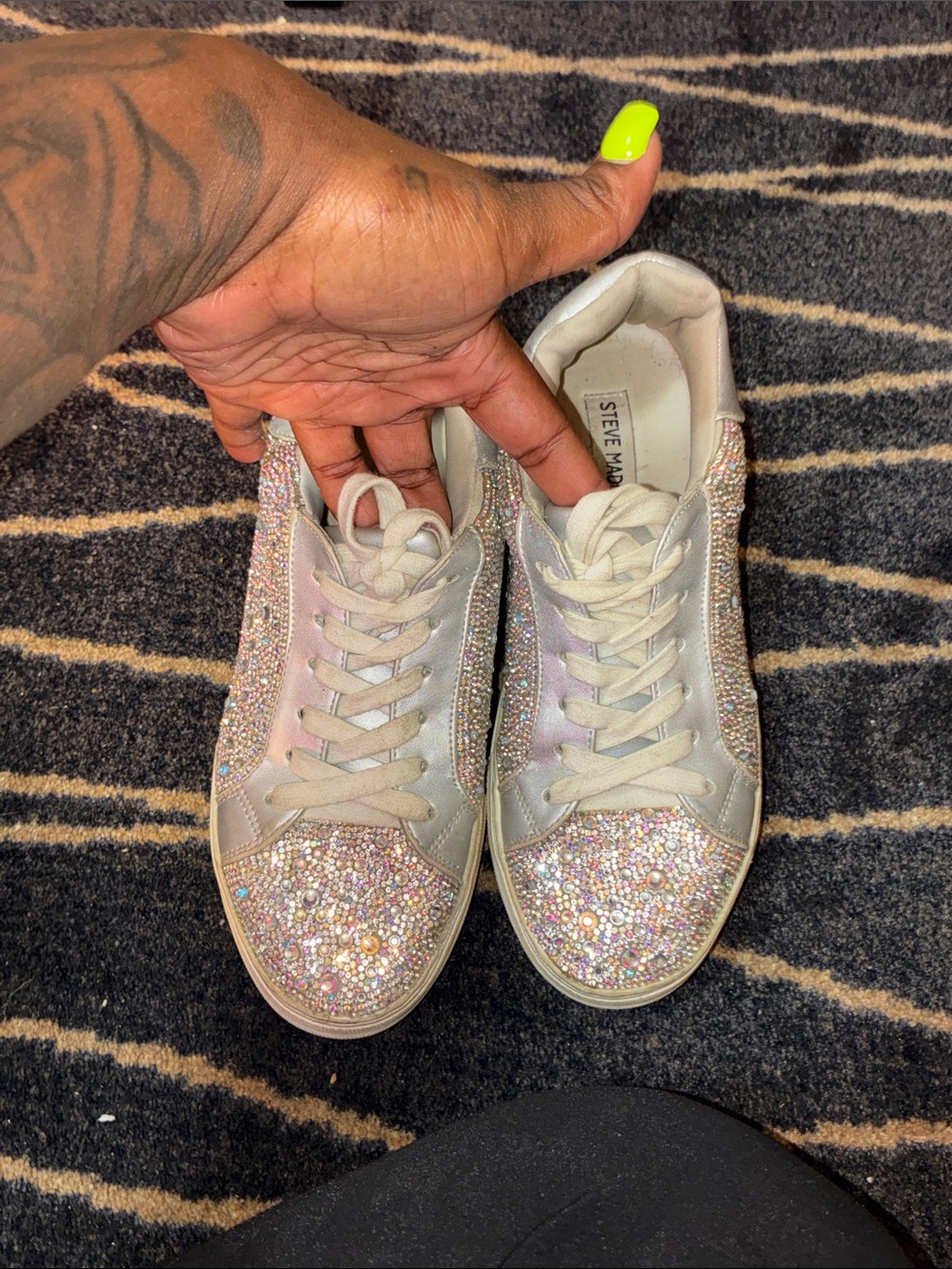 Steve Madden Iridescent Crystal Low-Top Sneakers - White